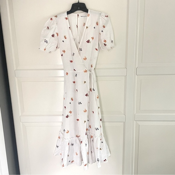 Reformation Veronika fruit print 100% linen white midi dress 26822 - Picture 3 of 12